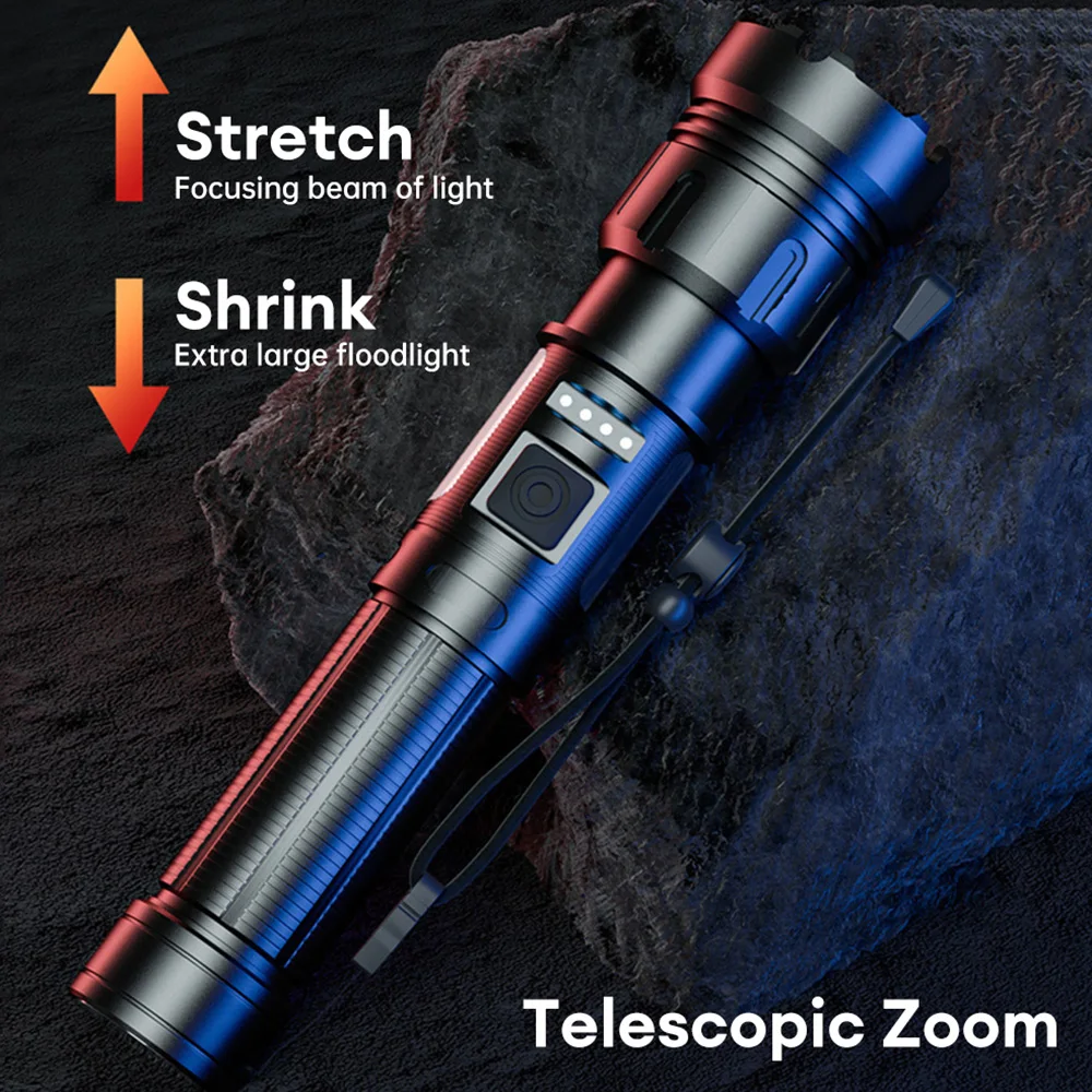ไฟฉาย LED 10000mAh ชนิด C ไฟฉายกันน้ำชาร์จไฟได้3000m ไฟฉายแรงสูงโคมไฟกลางแจ้งยุทธวิธี