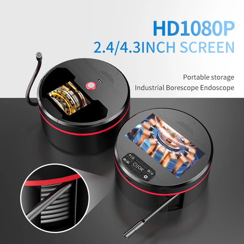 

Industrial Endoscope 8mm 1080P HD stowable LCD Borescope With 2.4 " & 4.3 inch Handheld Pipe Sewer Inspection Camera With 8 LED