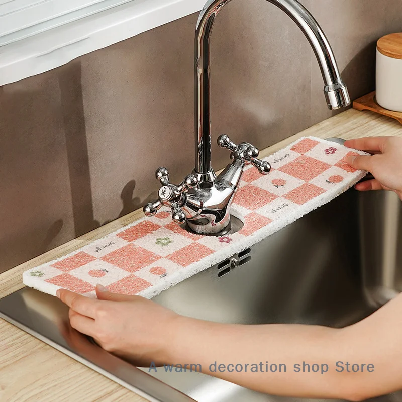 1 Pc Kitchen Sink Splash Proof Sponge Dish Drying Mat Bathroom Sink Absorbent Mat Countertop Protector