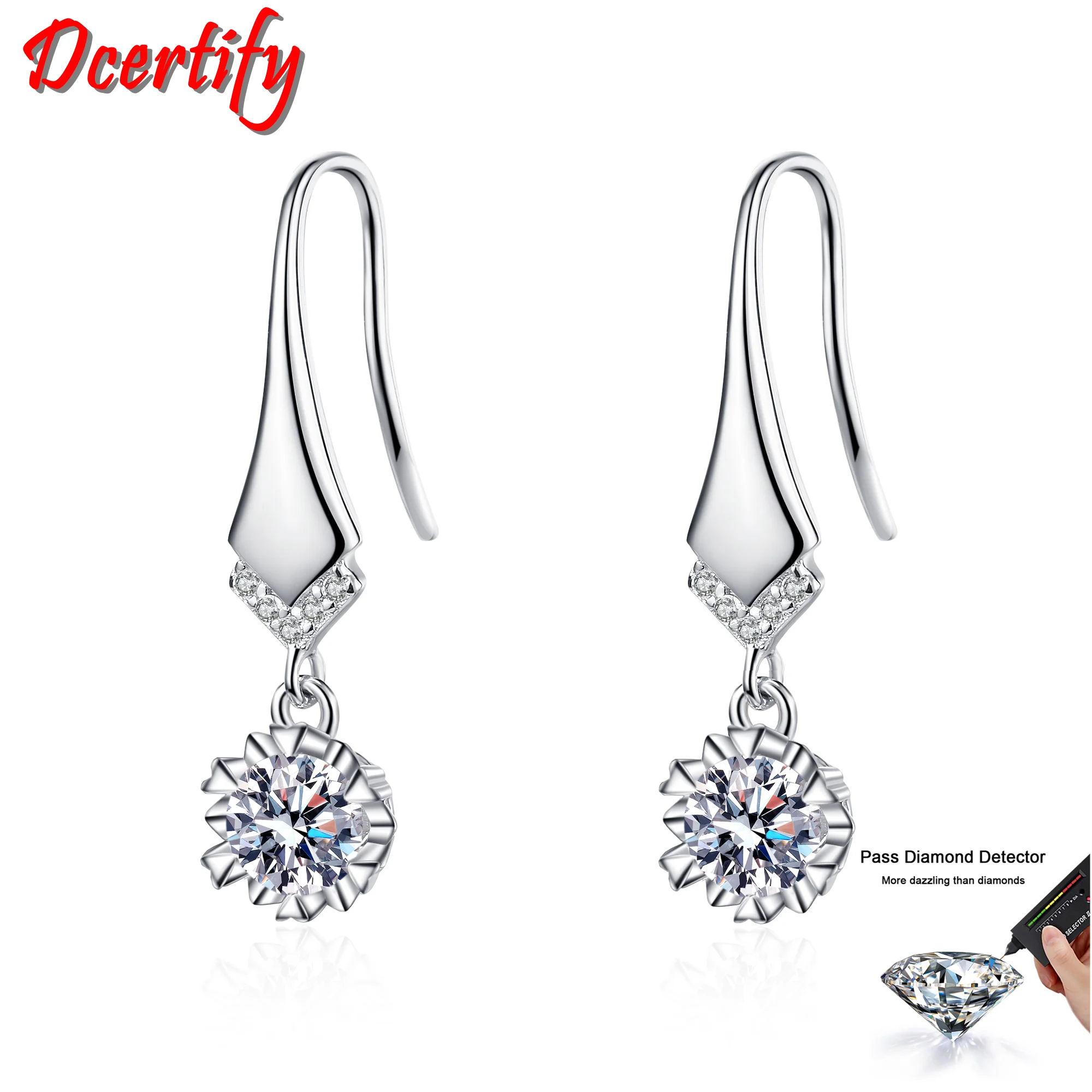 

Real White Gold 1-2CT Moissanite Drop Earrings Luxury Women Hook Earrings White Gold 10K Wedding Valentines Day Gift Jewelry