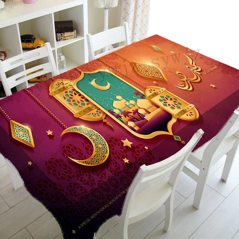 Ramadan Waterproof Rectangular Tablecloth Eid Mubarak Decoration Ramadan Islamic Muslim Tablecloth Eid Mubarak Decoration 2023