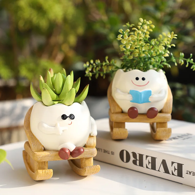 Creative Resin Animal Rocking Chair Succulent FlowerPot Outdoor Courtyard Balcony Bonsai Pot Handicraft Garden Decoration Pot