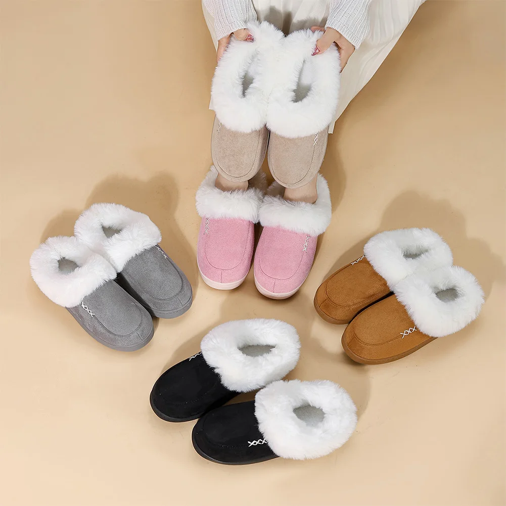 Faux Suede Slippers Fur Lining Slippers Comfortable Fluffy Couple Slippers Lightweight Fuzzy Outdoor Slippers for Indoor Outdoor