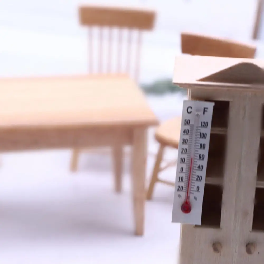 10 Stück Miniatur-Papier-Thermometer, Puppenhaus-Dekoration, einfacher Stil, Haus, drinnen und draußen, kleines Papier-Thermometer