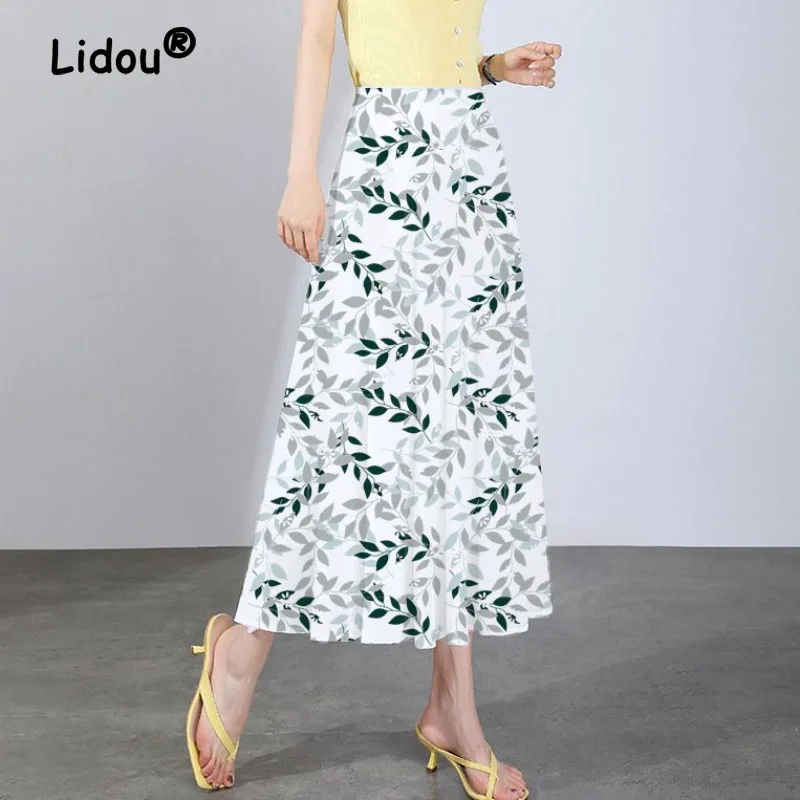 Fashion High Waisted Slim Printing Sagging Sensation Chiffon Skirt Women Casual Floral All-maych Temperament Lady A-line Skirt