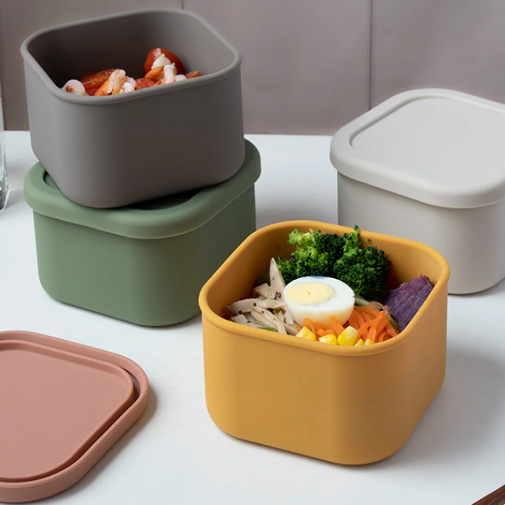 Silicone Lunch Box Microwave Heating High Value Fat-reducing Meal Square Sealed Office Worker Fruit Lunch box 800ml