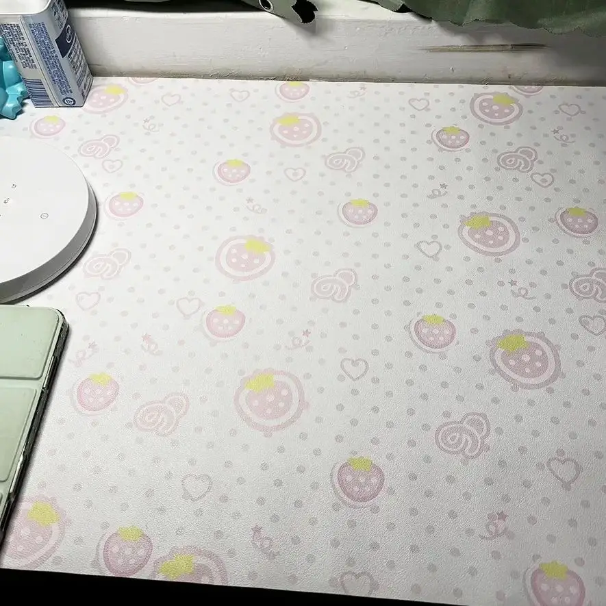 

Polka Dots Strawberry Leather Desk Pad Mouse Protector Non-Slip Large Small Table Pad Home&Office PU Leather Laptop Mouse Pad