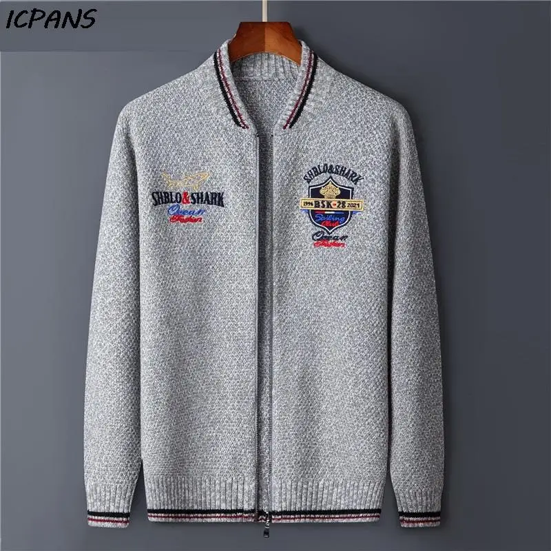 Brand Clothing Vintage Male Cardigan Shark Red Autumn Casual Knit Wear Letter Zipper Sweater Men Kintted Coat Jackets 2022