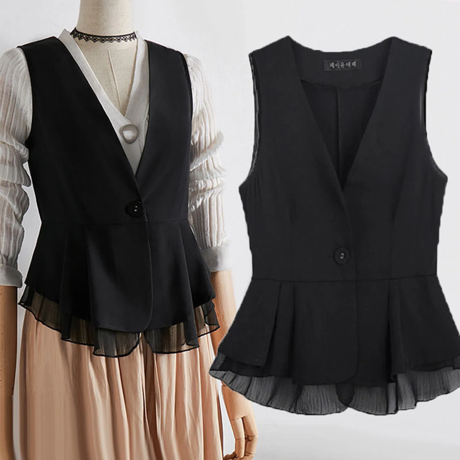 

Spring Summer Women's Chiffon Vest Thin Short Sleeveless Vest Waistcoat Female Korean Slim And Slim Cardigan Black Vest 2025 ﻿