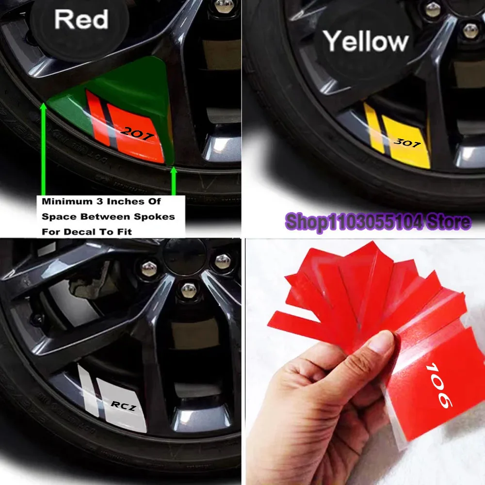 6pcs Reflective Car Wheel Rim Sticker For Peugeot gt 106 205 206 306 308 107 108 207 208 307 406 407 408 508 2008 3008 RCZ