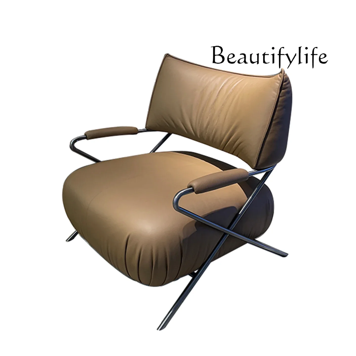 

O Итальянский минималистичный цельнокожаный стул для отдыха, дизайнерский креативный диван из нержавеющей стали, офисный стул для приема