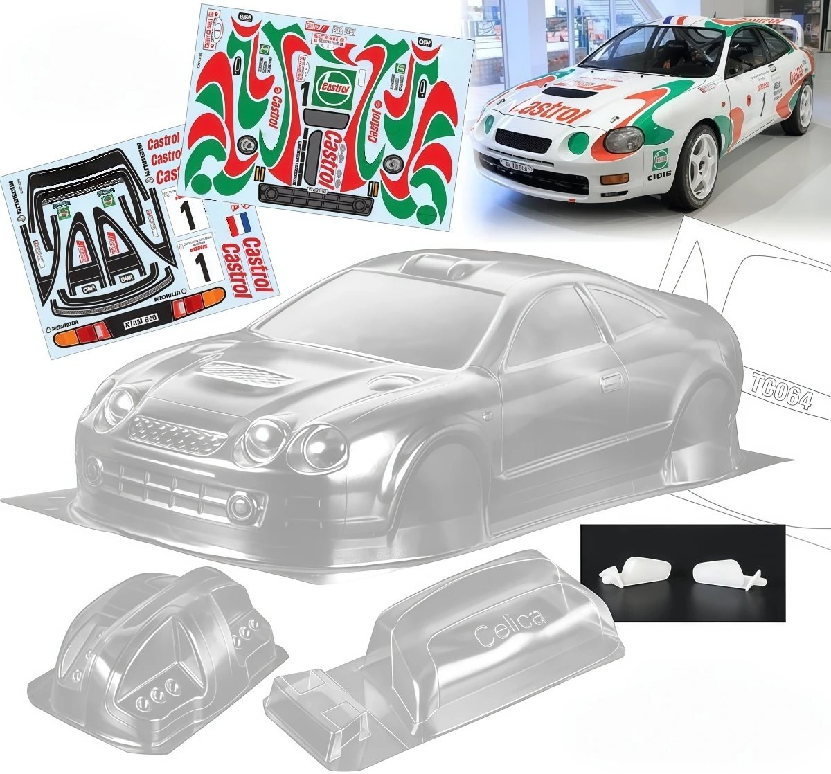 1/10 Celica GT‑4 Rally Clear Body Shell 190mm Width With Light Buckets +Rear Wing and Decal For 1:10 RC Touring Rally Drift Car