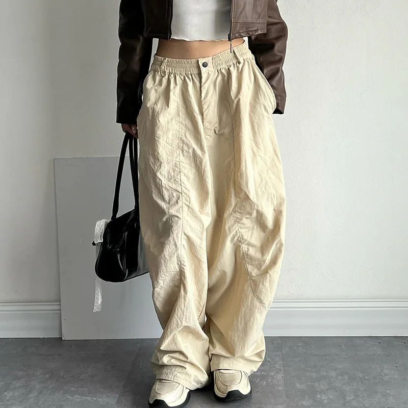 QWEconvex-Pantalon cargo baggy pour femme, Streetwear vintage, Parachute, Pantalon de survêtement Harajuku, Hip Hop, Jogger surdimensionné, Large FJG, Y2K, Été