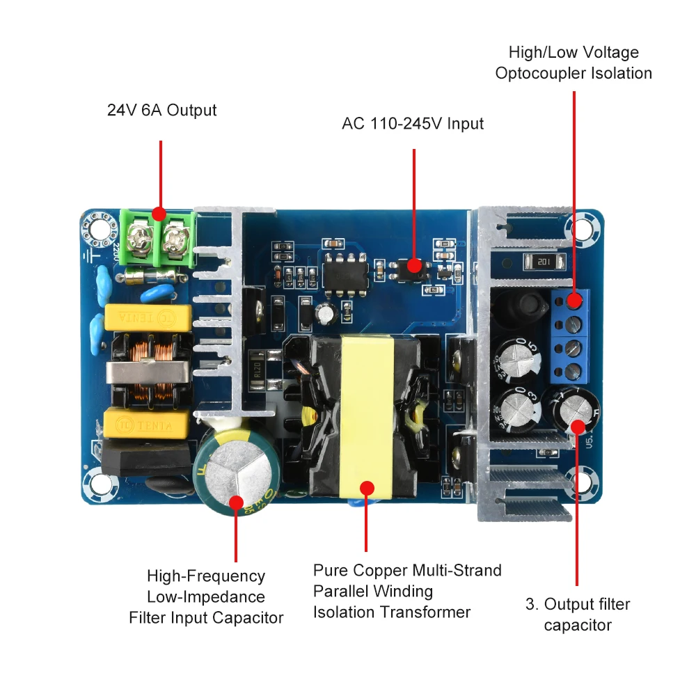 AC 100-245V DC 199-346V to DC 24V Step Down Transformer Dual Input Power Supply Switching Power Module Bare Board