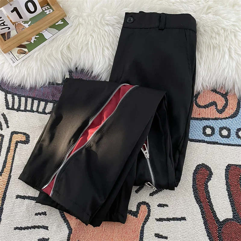 

Zipper Pants Men's Spring Autumn Casual Straight Pants Hiphop Pants Loose Cargo Long Pockets Button Fly Daily Trousers