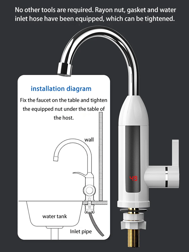 3000W Electric Hot Water Heater Faucet 360 Degree Adjustable Instant Electric Water Tap Tankless Water Heater for Kitchen Sink