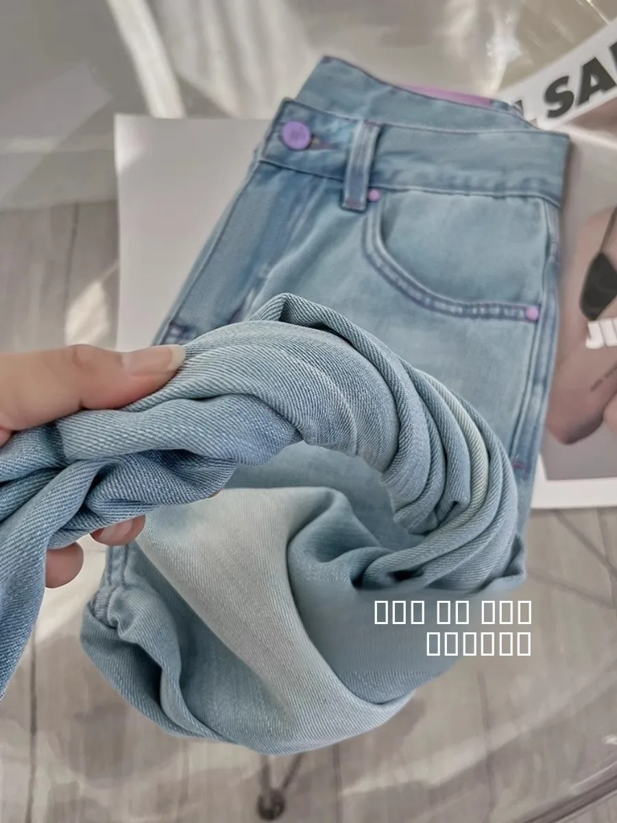 

Летние тонкие прямые брюки из ледяного шелка с широкими штанинами, женские джинсы с высокой талией, длинные брюки с эффектом похудения, легкие