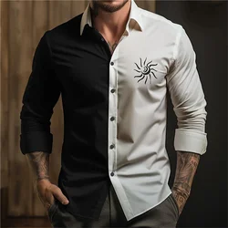 2024 men's patchwork black and white printed long sleeved shirt fashion ball men's casual lapel button designer clothing
