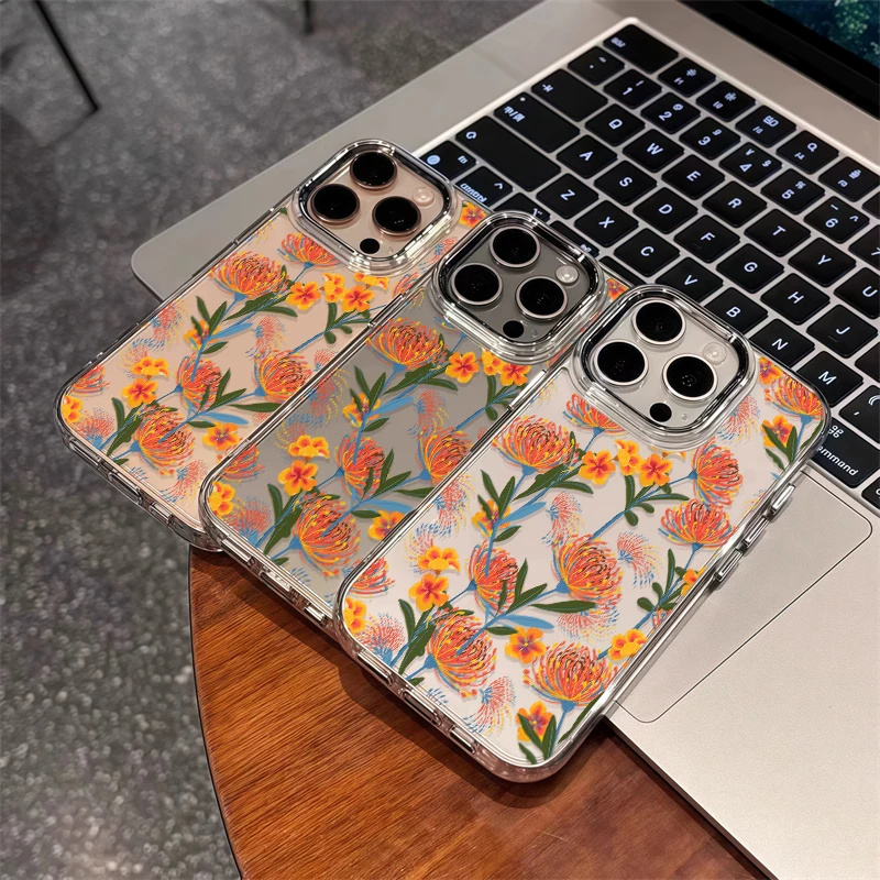 Чехол для телефона с цветочным узором для iPhone 17 Air 16 15 14 Pro Max 12 11 13 XS XR 16 7 8 Plus 16e Противоударный мягкий прозрачный чехол из ТПУ