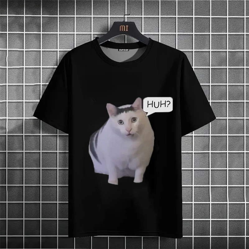 

Funny Graphic T-shirts For Men "HUH" Cat Printed Men's T-shirts Oversized Interesting Men's Short Sleeve Tee 2024 Summer Men Top