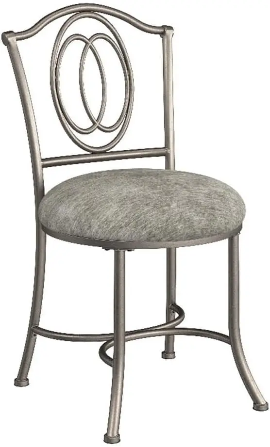 

Silver Metal Vanity Stool with Gray Velvet Seat, Sturdy Steel Frame, Easy Assembly