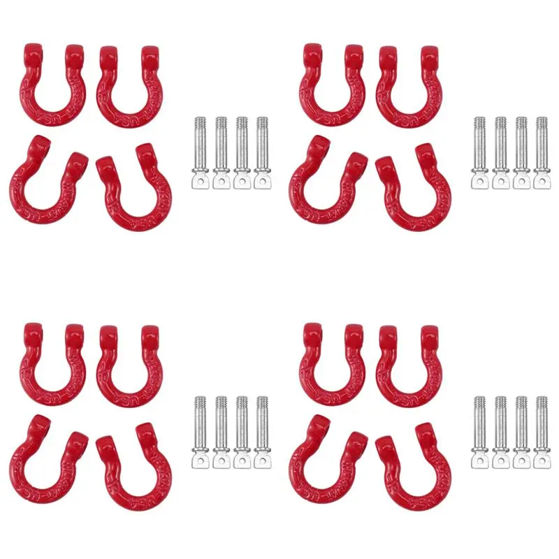 AS96-16Pcs Red Metal Bumper D-Ring Tow Hook For 1/10 RC Crawler Car Traxxas TRX-4 Axial SCX10 90046 D90