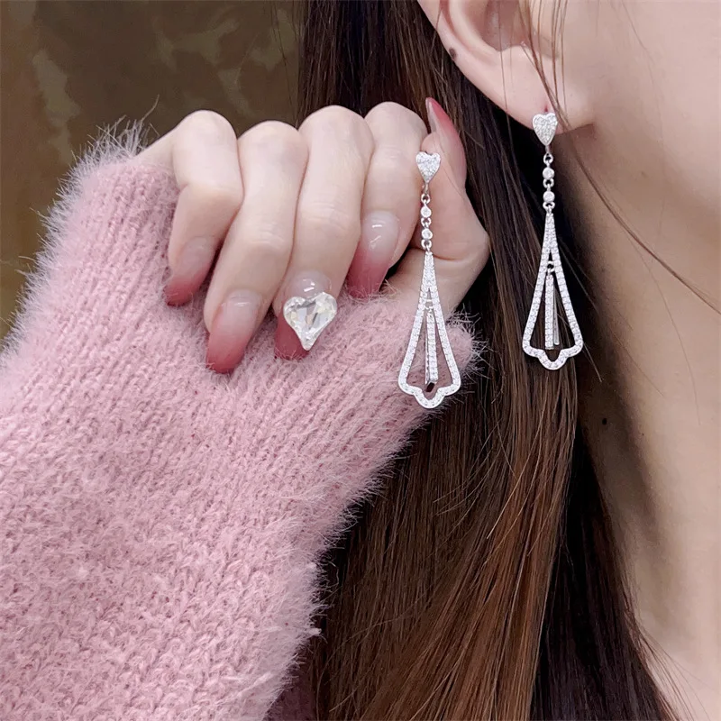 

Romantic High Carbon Diamond Dangle Earring 925 sterling silver Party Wedding Drop Earrings for Women Promise Jewelry