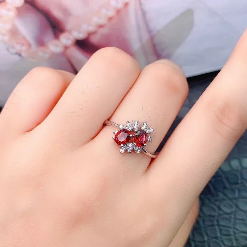 VVS Grade Natural Garnet 925 Silver Ring 4mm*5mm Total 0.8ct Garnet Ring with 3 Layers 18K Gold Plating