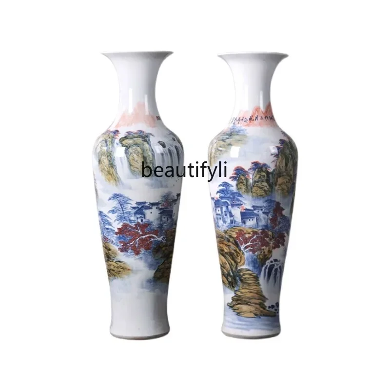 Porcelain Hand Painted Floor Vase Home Living Room Chinese Flower Arrangement Decoration Opening Large Ornaments