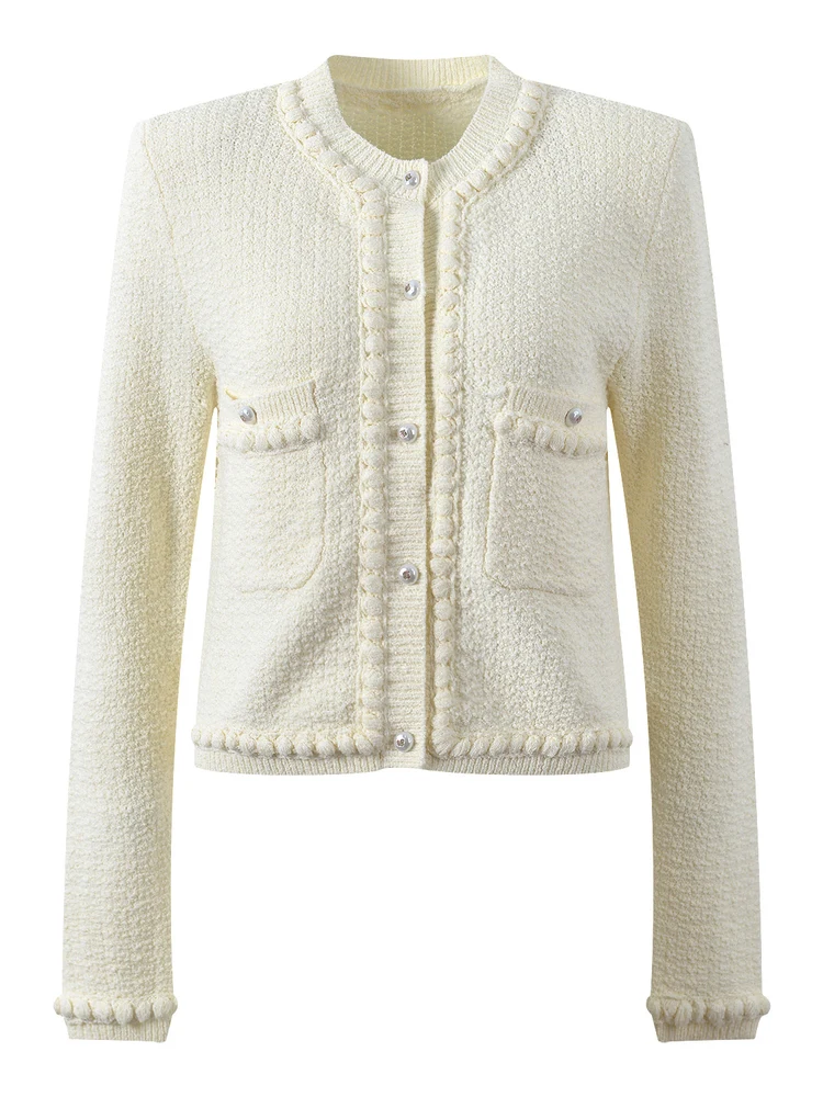 

Ele Sweet Sle Long Sve круглый открытый кардиган универсальная верхняя одежда Европейская мода антивозрастной модный женский трикотаж