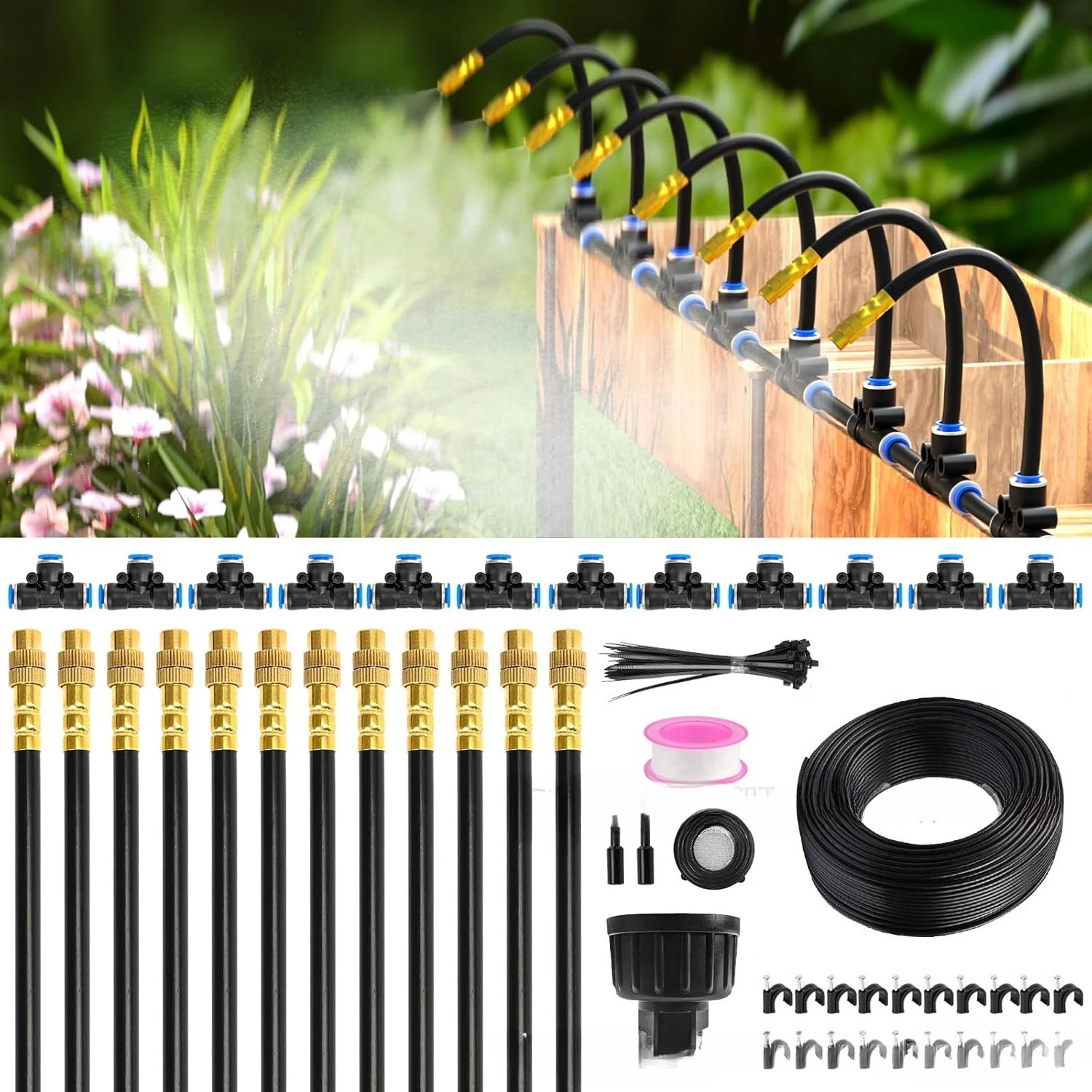 

Customizable Atomizing 360° Nozzle Irrigation Kit 15M 12 Adjustable Sprinklers for Garden Greenhouse Cooling Humidifying