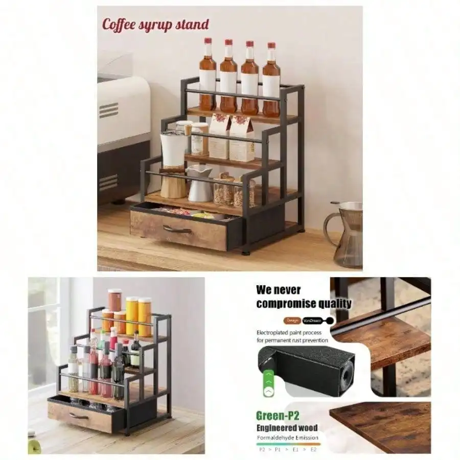 Organizador de Colonia de 3 Niveles con Cajón de Tela, Organizador de Colonia para Hombre, Estante Espacioso para Vino, Soporte para Jarabes de Café, Cocina, Baño, Bar