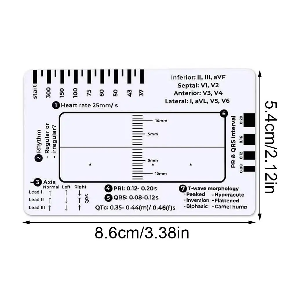 Ecg 7 passo régua portátil batimento cardíaco ecg observação transparente 7 passos escala ferramenta de medição régua para interpretação ecg