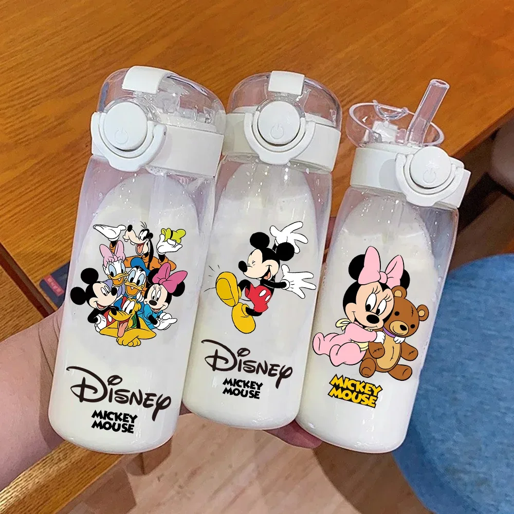 Garrafa de água de plástico com canudo Disney Mickey Mouse, 400/600ml, portátil, transparente, grande capacidade, copo para beber água para crianças, Pato Donald
