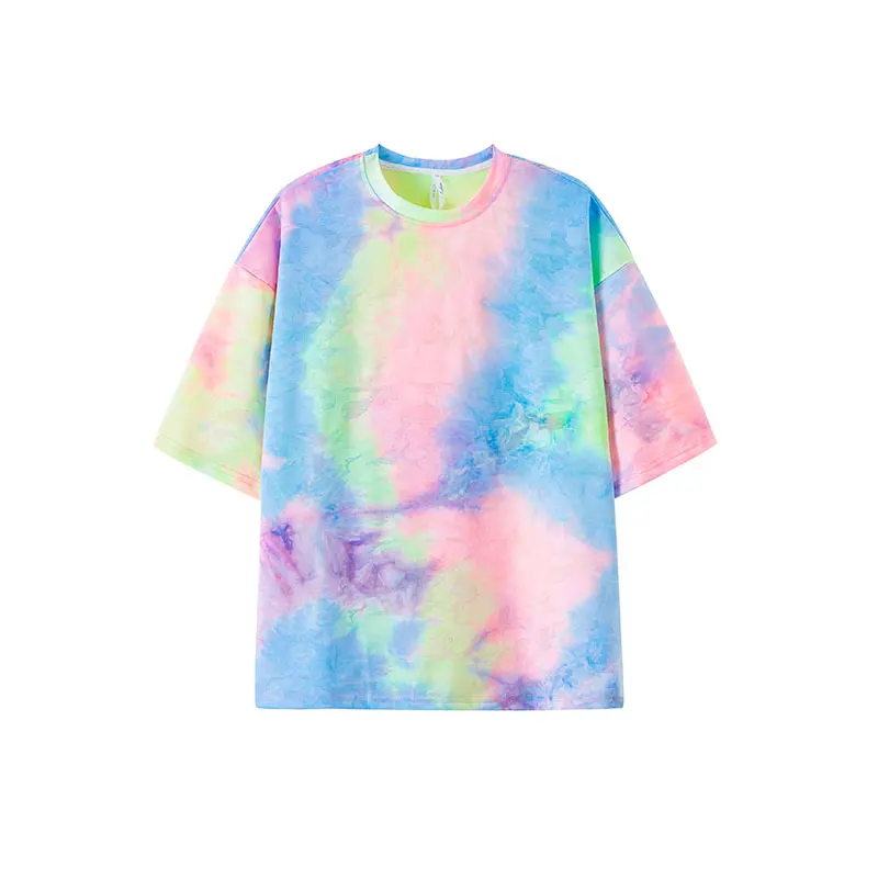 2026 New Men's Gradient Tie Dye T-Shirt Textured Fabric Loose Fit Streetwear Top Y2k Couple Tee Tops Male T-shirt