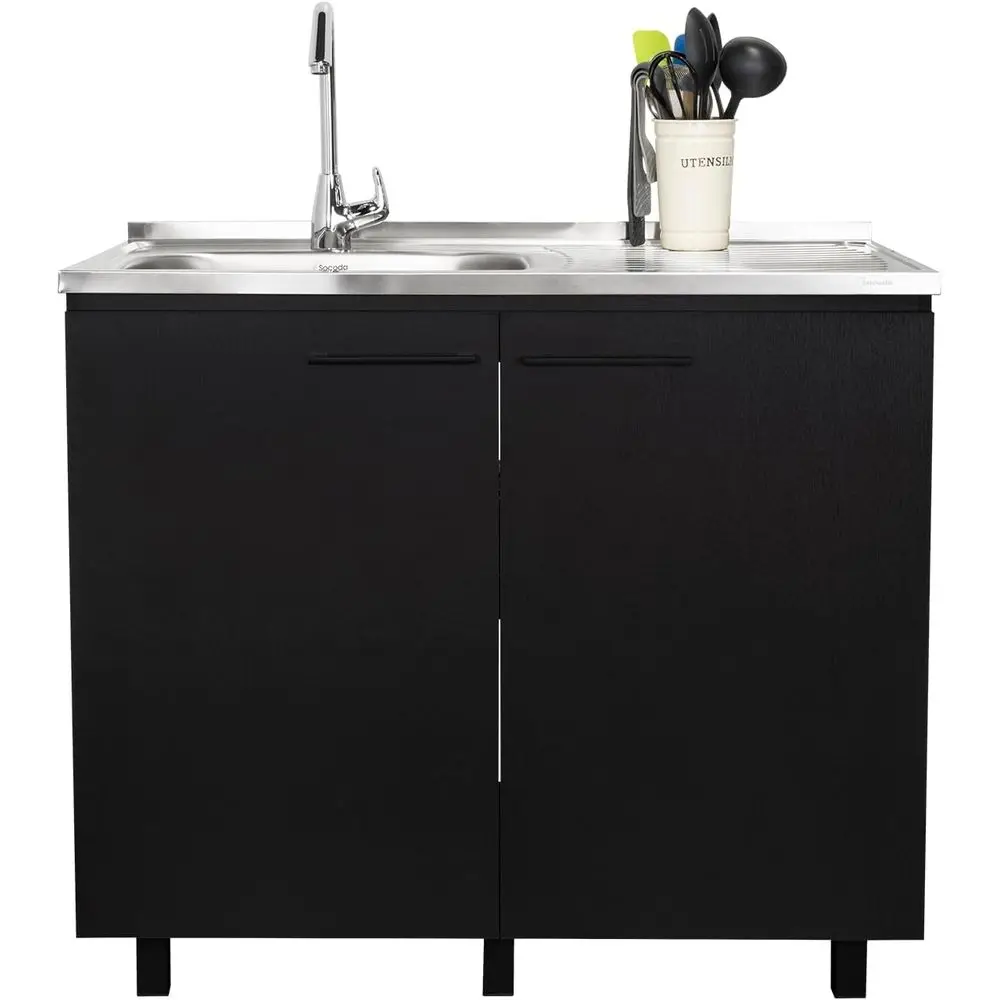 

Utility Sink with Cabinet, Stainless Top, Interior Storage Shelf, Wide Dual-Door Base Cabinet, Multi-pose Laundry and Kitchen Ut