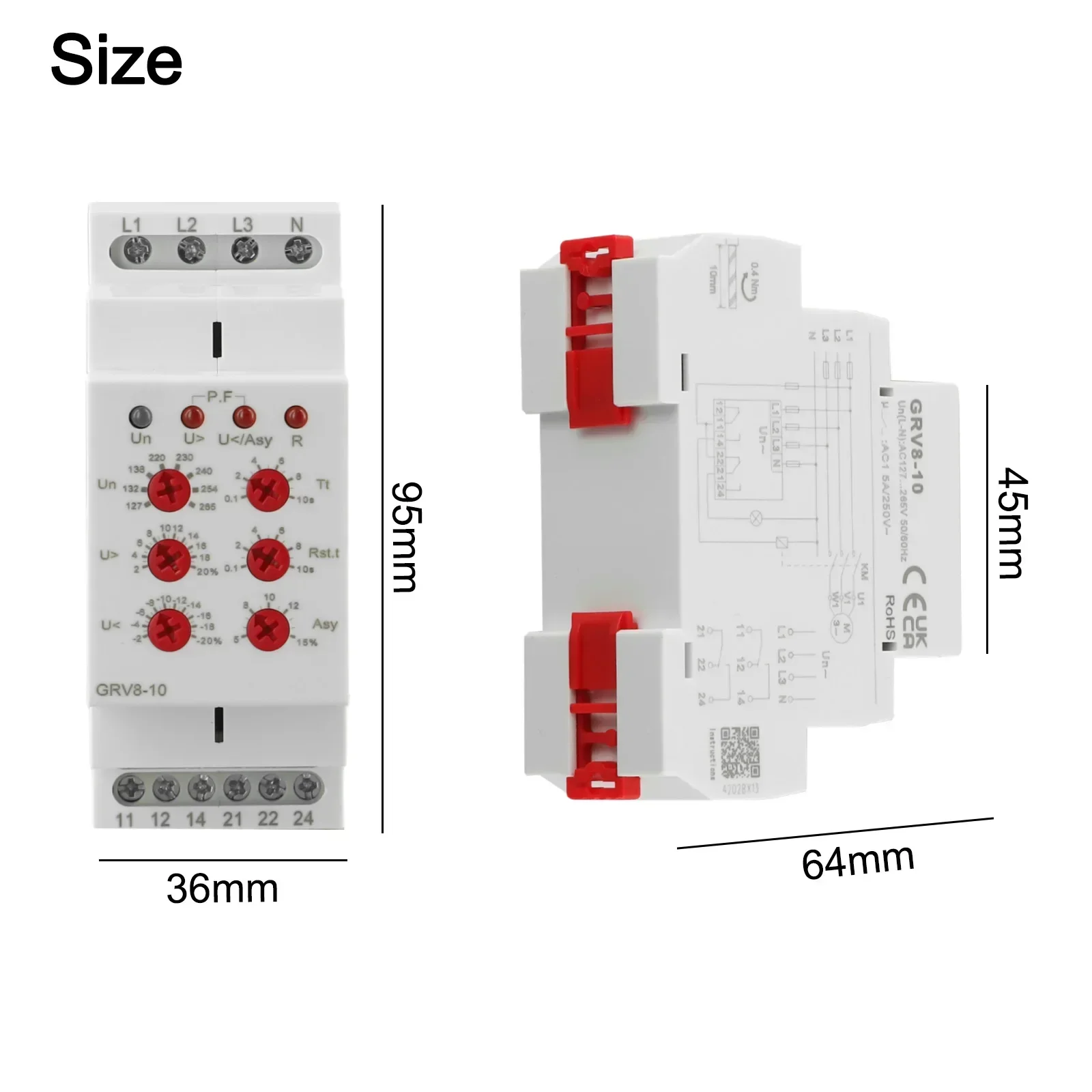 Over Voltage Protection 3Phase Relay 36*64*95mm Monitoring Relay 2 C O Output Adjustable Time Delay For Single-Phase Motors