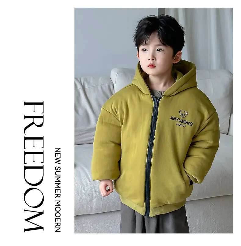 Boys Girls Winter Warm Down Coats Kids Reversible Padded Jackets Children's Thickened Outerwear Teenager Cotton Hooded Parkas