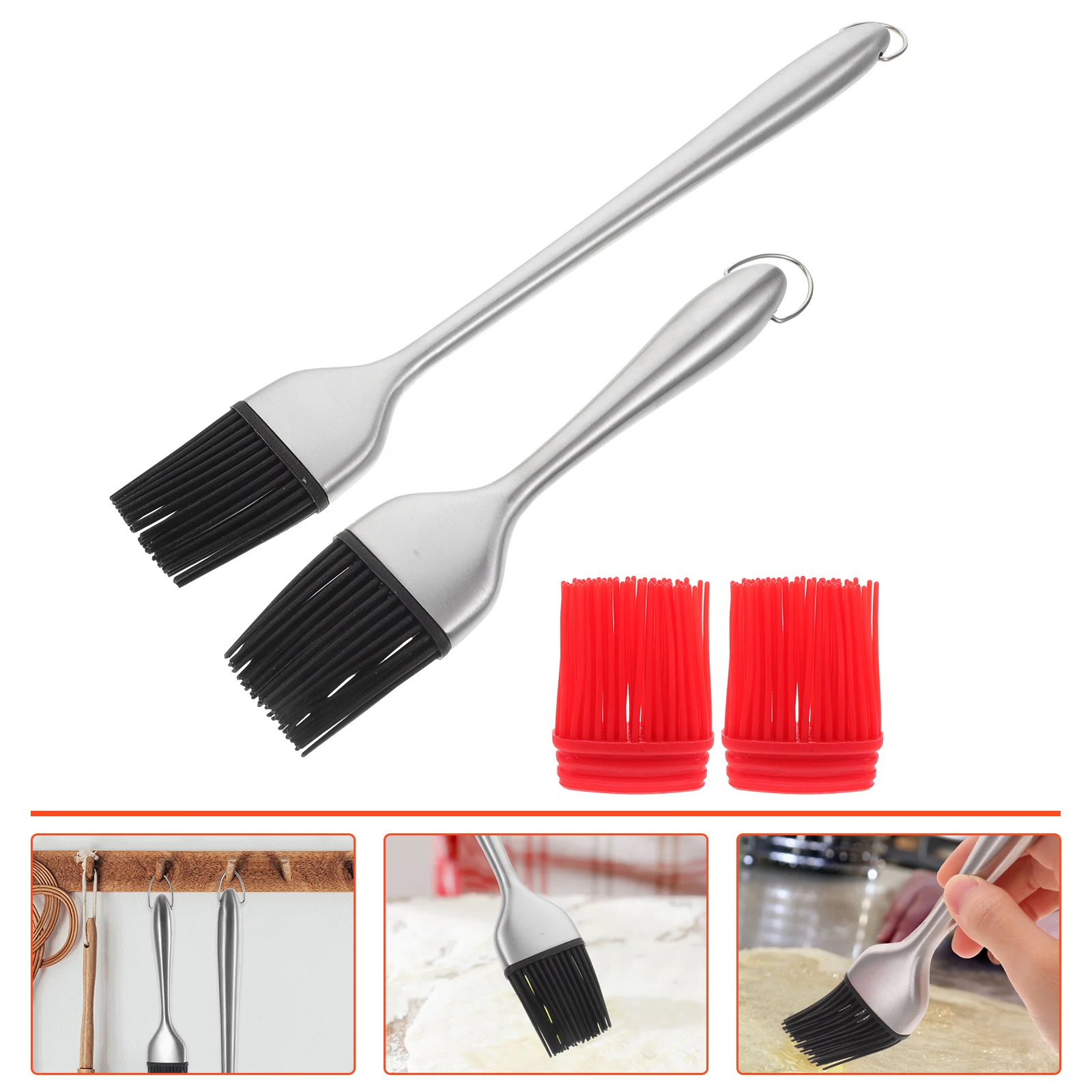

1 Set Stainless Steel Silicone Basting Brush For Bbq Grilling Baking Oil Sauce Pastry Cooking Kitchen Utensil Portable Tool