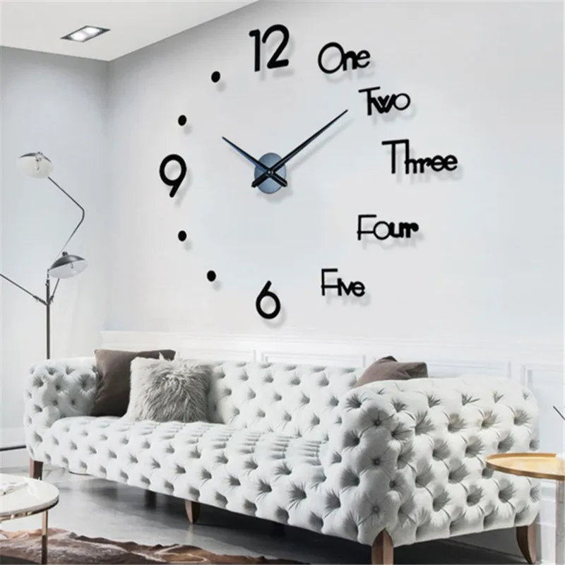 90/130cm Home Decoration Acrylic Mirror Large Quartz Wall Clock 3D DIY Big Size Wall Sticker Clock Modern Design Unique Gift