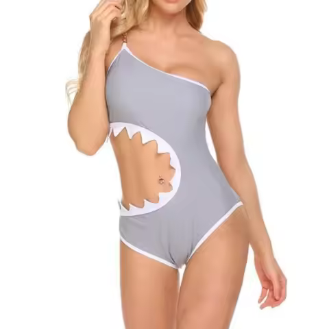 Mulheres Sexy Tubarão Conectado com Corrente Decorativa Roupa de Banho Sexy Reunir Sem Costas Split Maiô Terno de Natação Beach Wear