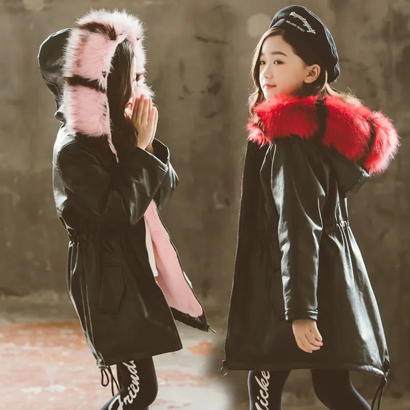 New children winter velvet jacket waterproof parkas warm outerwear hooded coats for girls Outwear Leather Snowsuit windbreaker