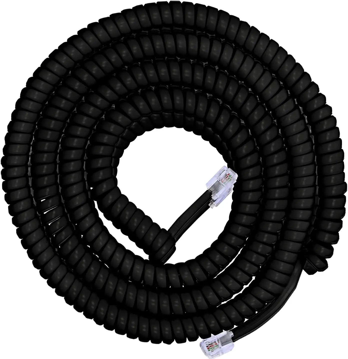 4ft Coiled 25ft Extended Phone Cord for Landline Phones, Home Office Use, Black