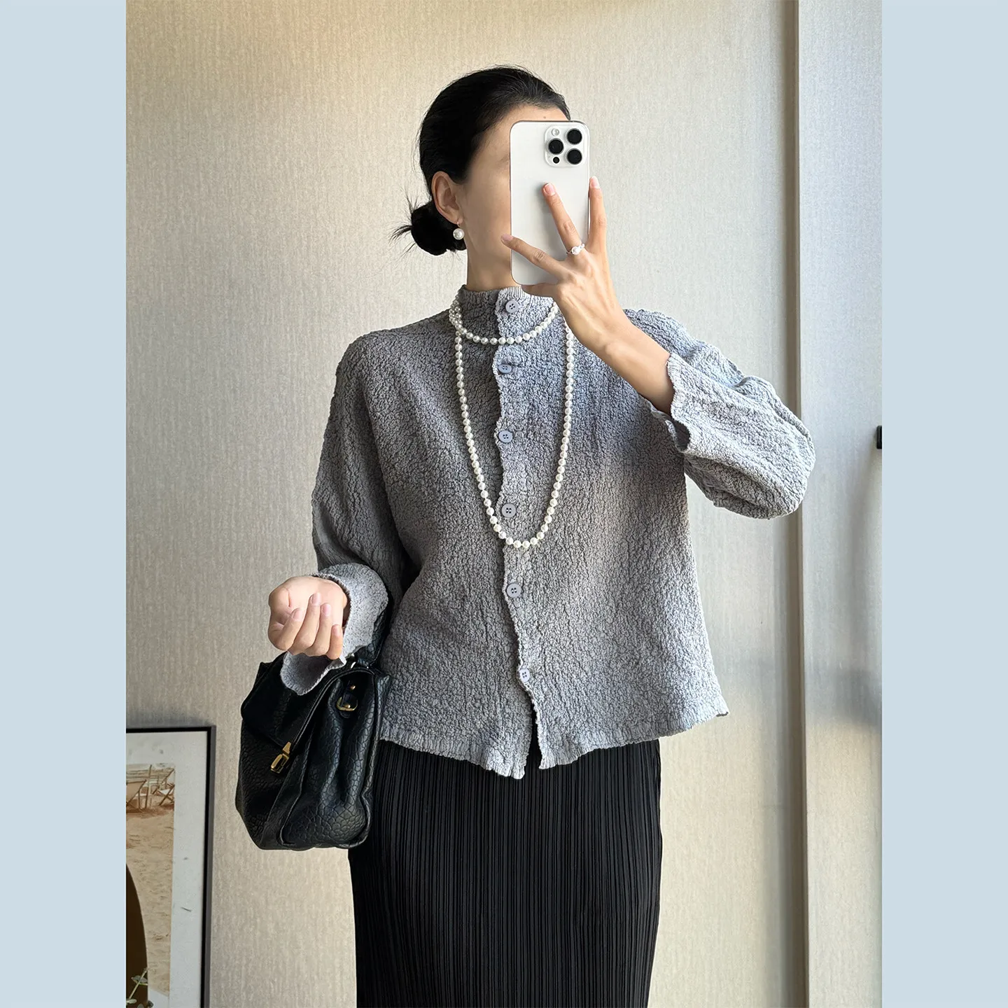 2026 frühling Herbst Neue Frauen Mantel Einfarbig Gefaltet Stehkragen Einreiher Langarm Mode Lässig Weiblichen Mantel