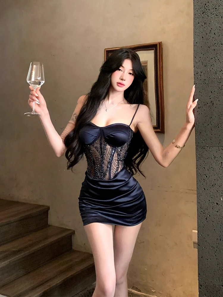 

Pure Desire, облегающее платье с кружевом и стразами на бретельках, женское осеннее утягивающее платье Ele Ladylike с запахом