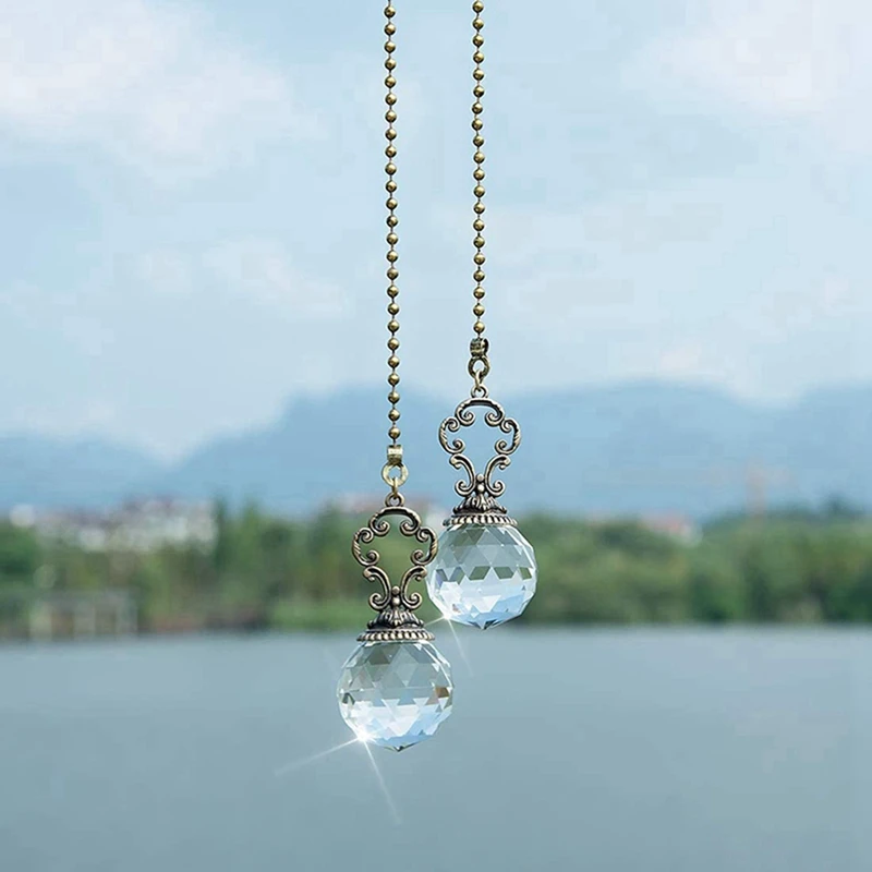 ABJY-مجموعة مكونة من 4 مروحة شفافة على الطراز العتيق وسلسلة مروحة سقف تسحب كرة منشور كريستالية