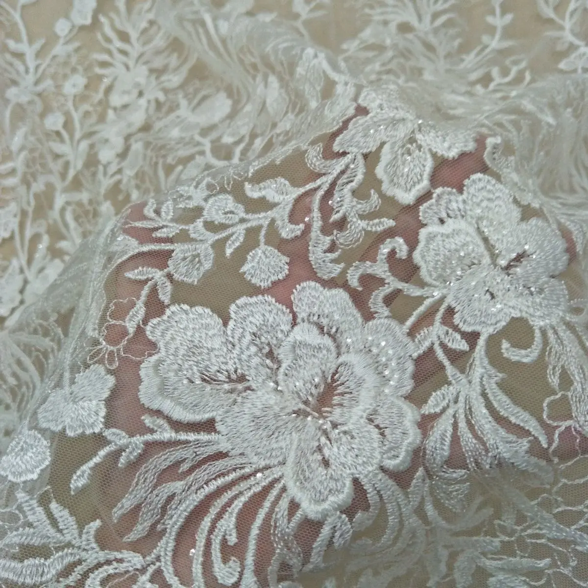 

1yard Ivory White Embroidered Floral Lace Fabric Tulle Mesh DIY Wedding Dress Sewing Accessories Craft fabric wedding lace