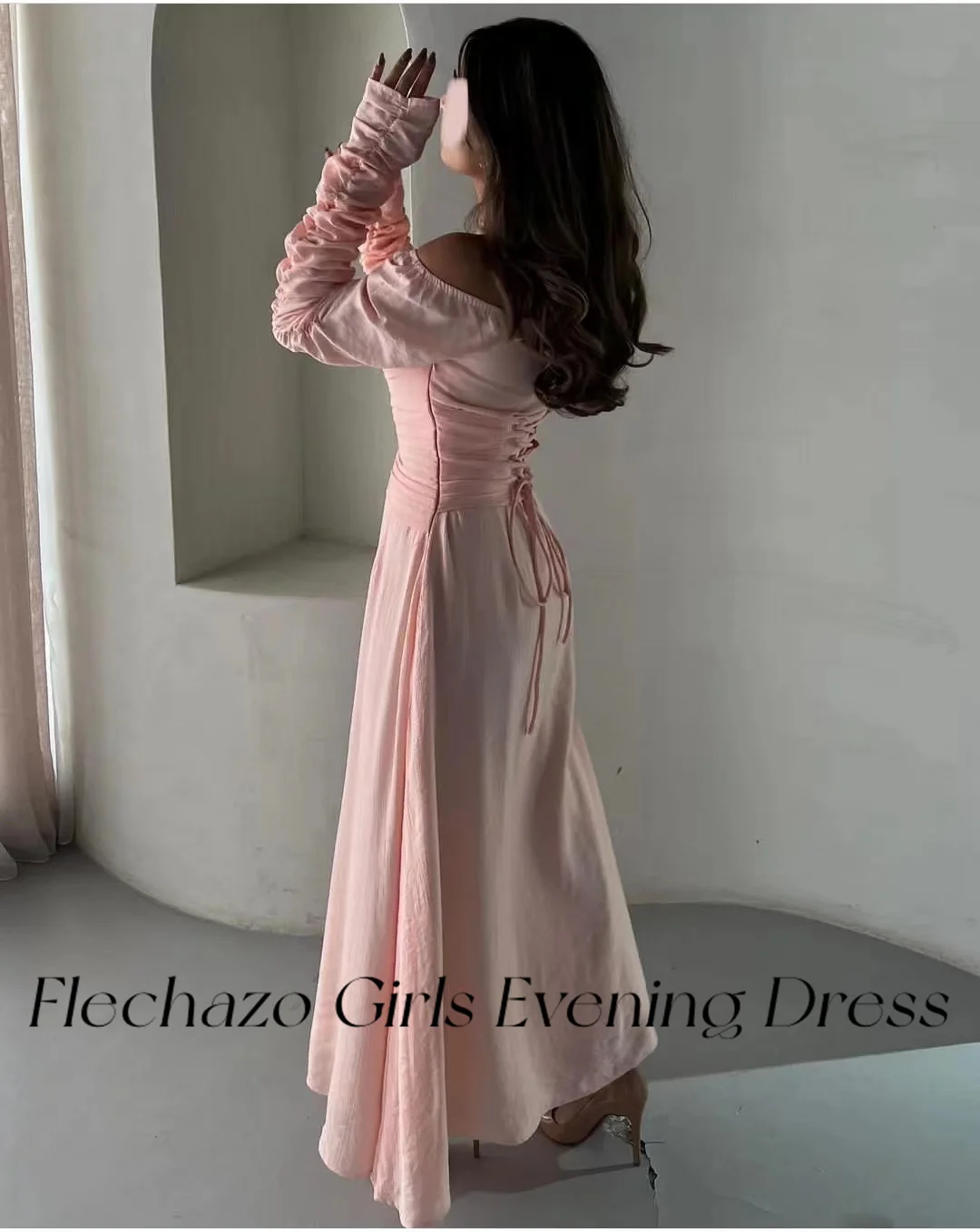 Flechazo Baby Pink Evening Dresses Off Shoulder Tiered Elegant A Line Formal Party Dress For Women 2024 vestidos de fiesta