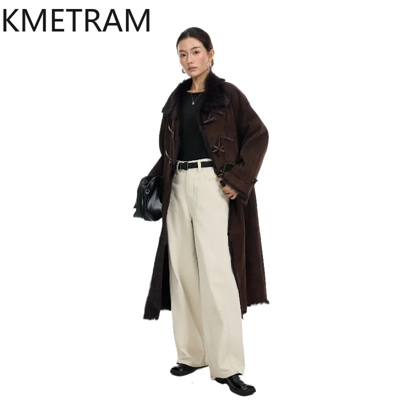 

KMETRAM Natural Tuscany Sheepskin with Wool Attached Coats Luxe Long Real Fur Coat 115cm Warm Winter Jacket Woman Clothes 2026 옷