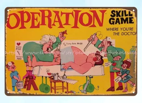 fine home decor 1960s 70s Operation Skill Game childhood memory metal tin sign